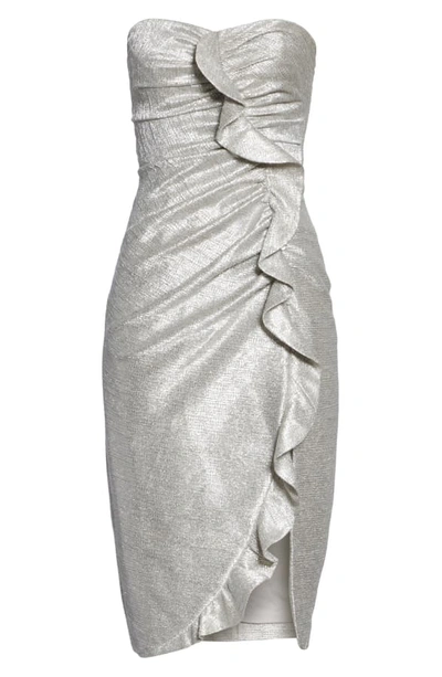Shop Jonathan Simkhai Ruffle Plisse Lame Cocktail Dress In Cool Silver