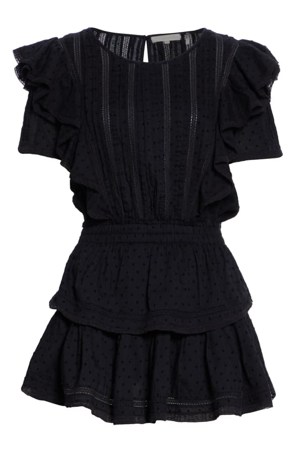 Loveshackfancy Natasha Ruffle Tiered Minidress In Black | ModeSens