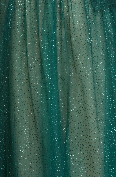 Shop Marchesa Notte Glitter Tulle One-shoulder Midi Dress In Emerald