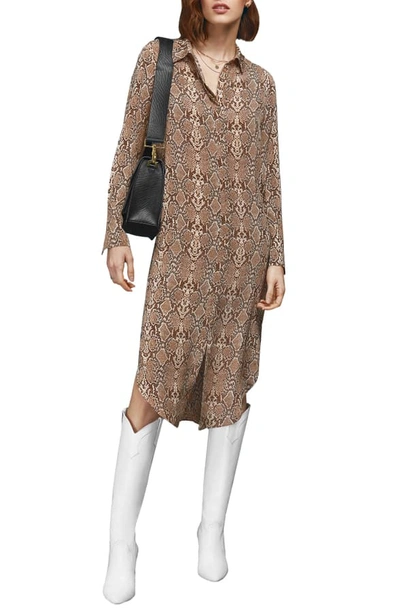 Shop Anine Bing Python Print Long Sleeve Silk Shirtdress