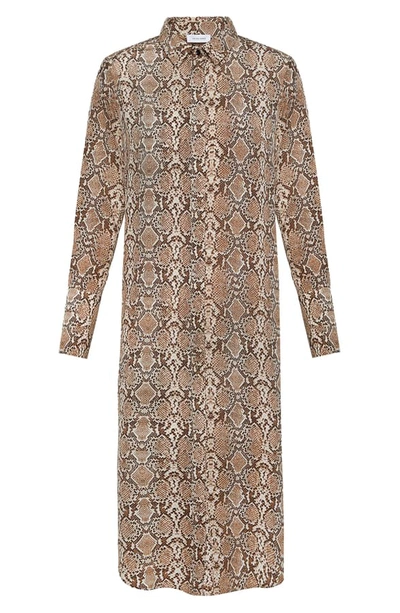 Shop Anine Bing Python Print Long Sleeve Silk Shirtdress