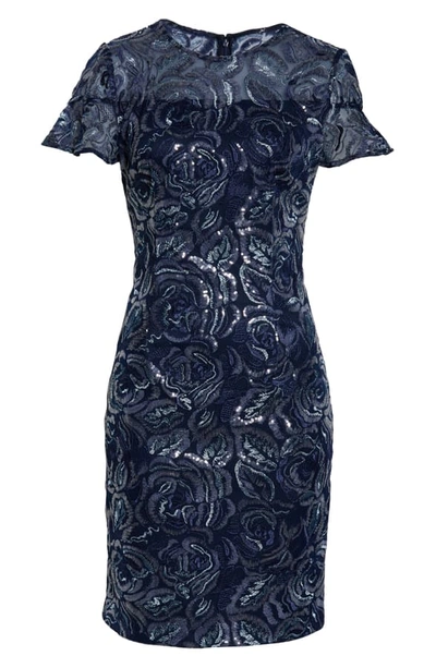 Shop Carmen Marc Valvo Infusion Sequin Embroidered Cocktail Dress In Navy