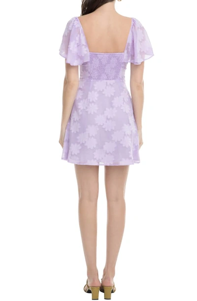 Shop Astr Rosalyn Front Button Flounce Minidress In Lavender Shadow