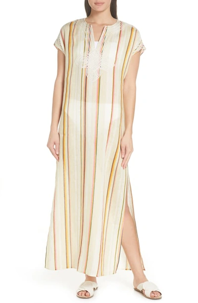Shop Tory Burch Awning Stripe Cover-up Caftan In Canyon Stripe