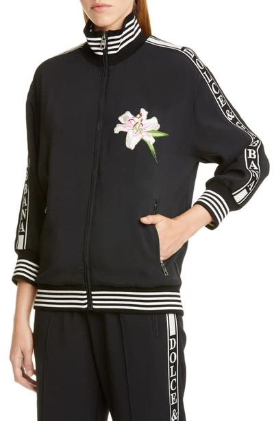 Shop Dolce & Gabbana Lily Embroidered Track Jacket In Black