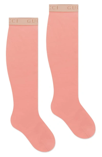 Shop Gucci Logo Cuff Nylon Socks In Rose Mole