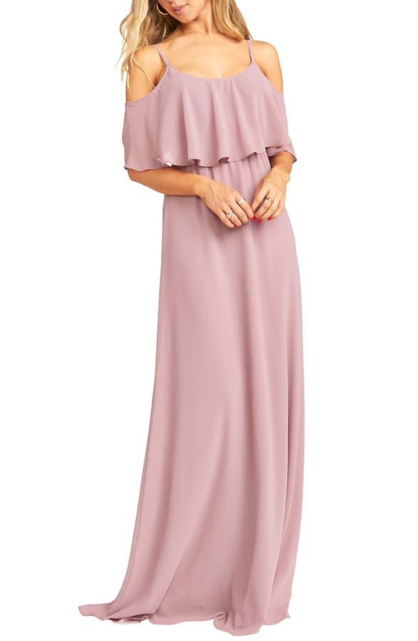 caitlin cold shoulder chiffon gown