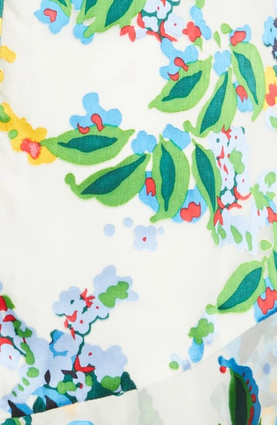 Shop Saloni Cece Floral Print Ruffle Trim Dress In Cream Begonia