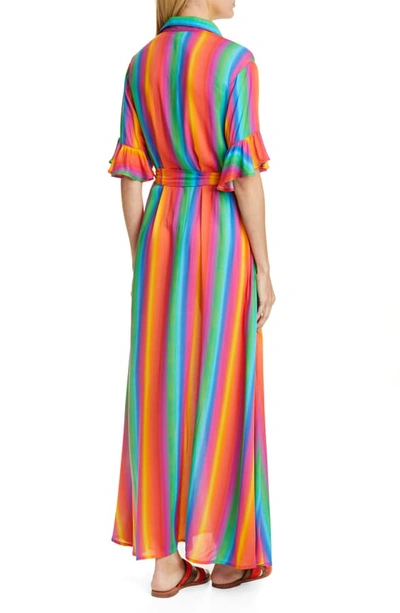 Shop All Things Mochi Leilani Stripe & Floral Linen Maxi Shirtdress In Rainbow