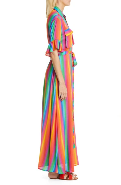 Shop All Things Mochi Leilani Stripe & Floral Linen Maxi Shirtdress In Rainbow