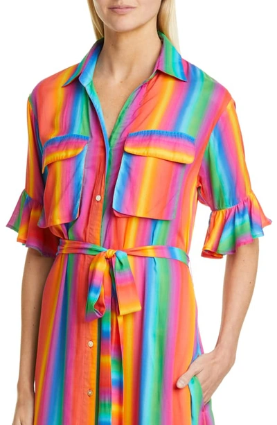 Shop All Things Mochi Leilani Stripe & Floral Linen Maxi Shirtdress In Rainbow