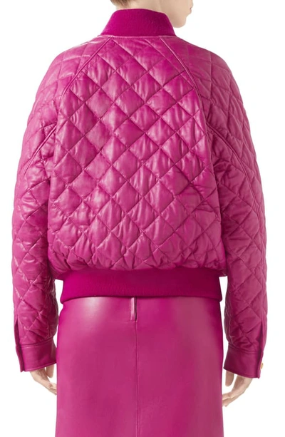 Shop Gucci Quilted Leather Bomber Jacket In Blueberry Extract