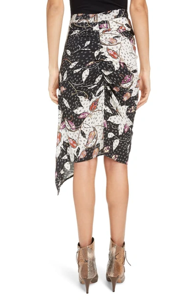 Shop Isabel Marant Floral Print Drape Detail Stretch Silk Skirt In Black