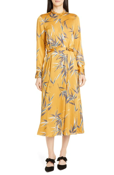 Shop Equipment Sabenne Long Sleeve Midi Shirtdress In Ocre Multi