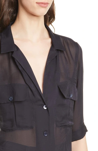 Shop Equipment Parnella Tonal Pattern Elbow Sleeve Silk Shirt In Eclipse