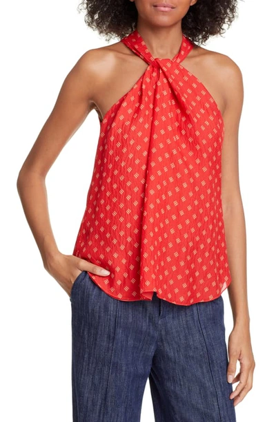 Shop Joie Lisie Twist Neck Silk Top In Tropic Red