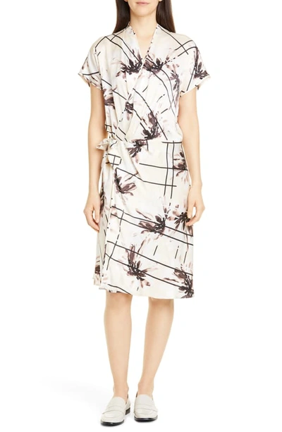 Shop Equipment Leonce Silk Wrap Dress In Almond Milk Multi