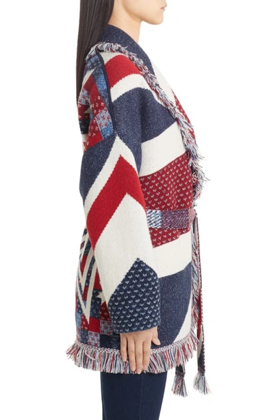 Shop Alanui Union Jack Belted Oversize Cashmere Cardigan In Multicolor