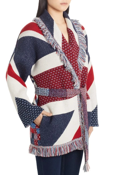 Shop Alanui Union Jack Belted Oversize Cashmere Cardigan In Multicolor
