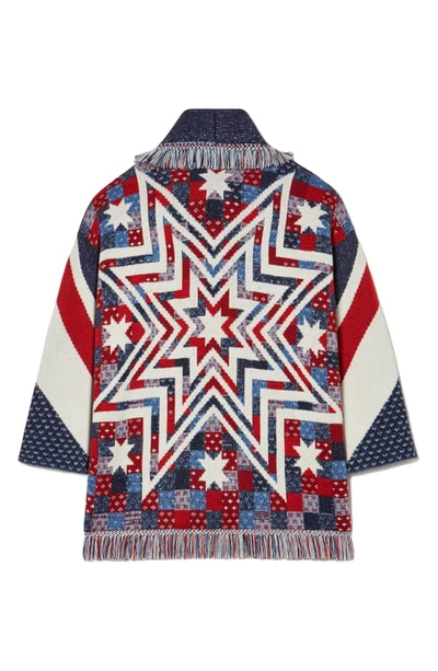 Shop Alanui Union Jack Belted Oversize Cashmere Cardigan In Multicolor