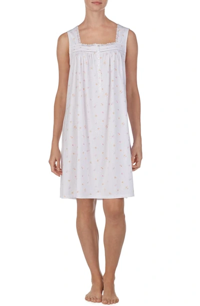 Shop Eileen West Square Neck Sleeveless Nightgown In White Ground Rosebud And Dot