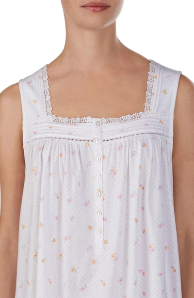 Shop Eileen West Square Neck Sleeveless Nightgown In White Ground Rosebud And Dot