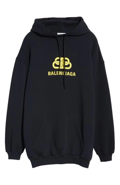 Shop Balenciaga Bb Logo Oversize Hoodie In Black/ Yellow
