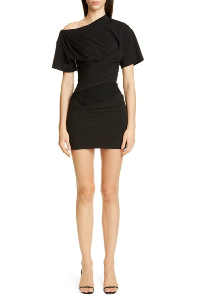 Shop Alexander Wang Draped T-shirt Bustier Minidress In Black