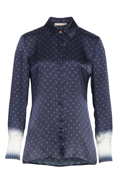 Shop Tory Burch Print Silk Satin Shirt In Shibori Dip Dye