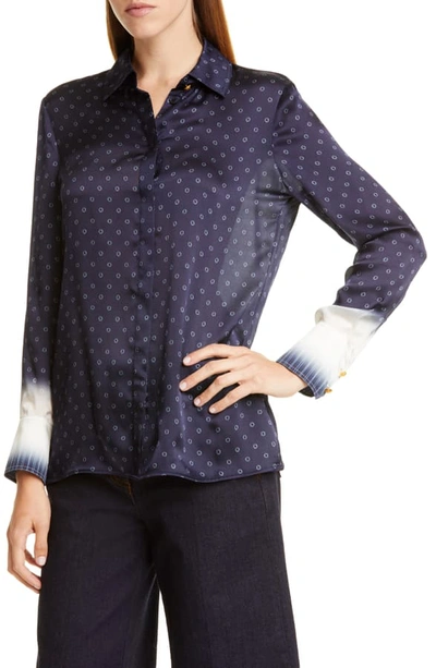 Shop Tory Burch Print Silk Satin Shirt In Shibori Dip Dye