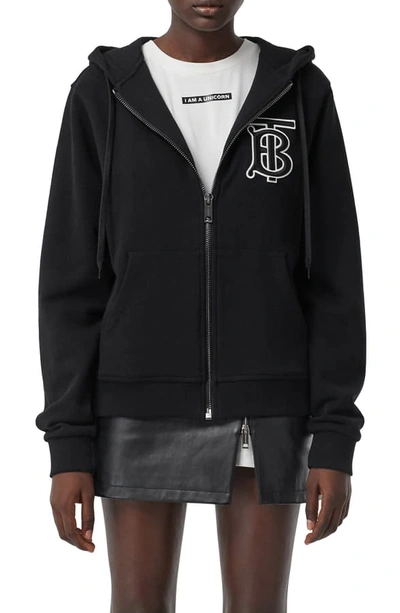 Shop Burberry Aubree Monogram Motif Hoodie In Black