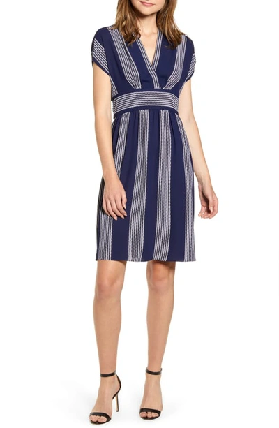 Shop Anne Klein Stripe Belted Dress In Eclipse/ Anne White