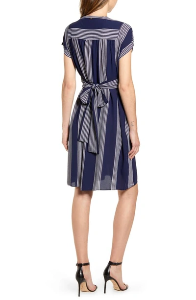 Shop Anne Klein Stripe Belted Dress In Eclipse/ Anne White