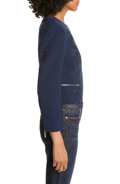 Shop Ted Baker Saahra Embroidered Crop Jacket In Navy