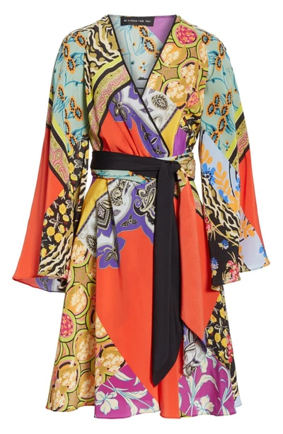 Shop Etro Collage Print Silk Wrap Dress In Red
