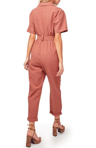 Shop Astr Coco Linen Blend Utility Crop Jumpsuit In Clay