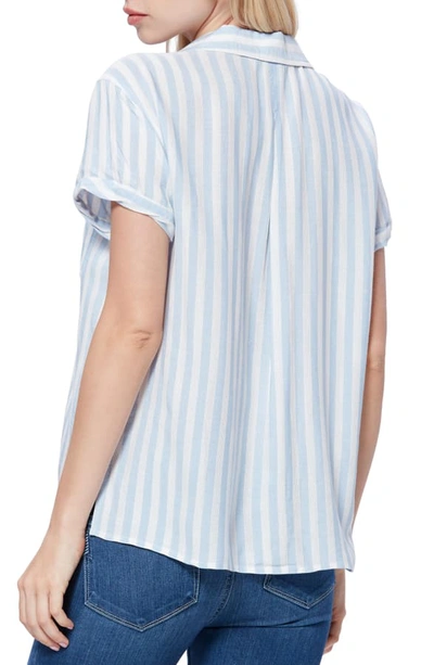 Shop Paige Stripe Button Up Short Sleeve Shirt In Ice Blue