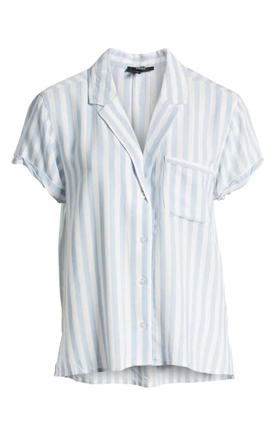 Shop Paige Stripe Button Up Short Sleeve Shirt In Ice Blue