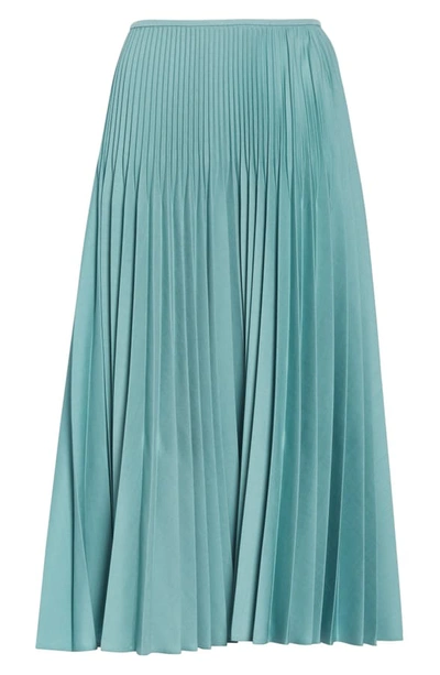 Shop Fendi Drop Waist Pleated Mohair & Wool Midi Skirt In Blue