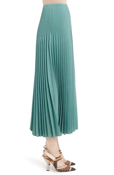 Shop Fendi Drop Waist Pleated Mohair & Wool Midi Skirt In Blue