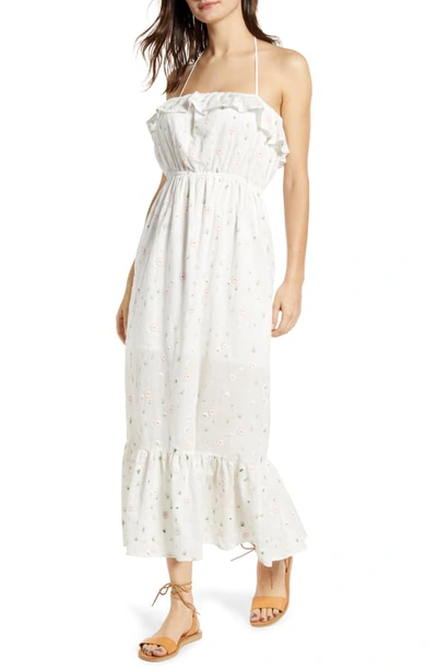 Shop English Factory Floral Embroidery Cotton Blend Midi Dress In White