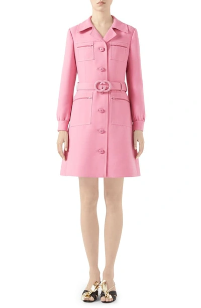 Shop Gucci Belted Cady Crepe Dress Coat In Ortensia Bloom