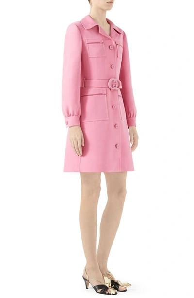 Shop Gucci Belted Cady Crepe Dress Coat In Ortensia Bloom