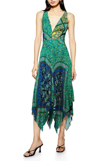 Shop Topshop Paisley Handkerchief Hem Pinafore Midi Dress In Green Multi