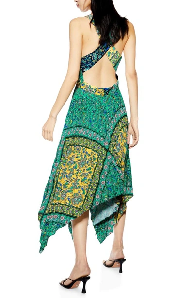 Shop Topshop Paisley Handkerchief Hem Pinafore Midi Dress In Green Multi