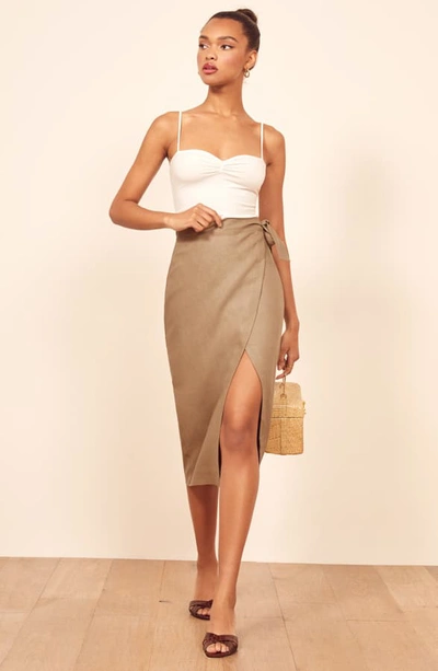 Shop Reformation Florence Linen Skirt In Khaki