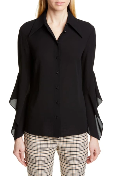 Shop Michael Kors Drape Sleeve Silk Georgette Shirt In Black