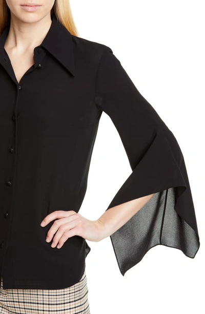 Shop Michael Kors Drape Sleeve Silk Georgette Shirt In Black
