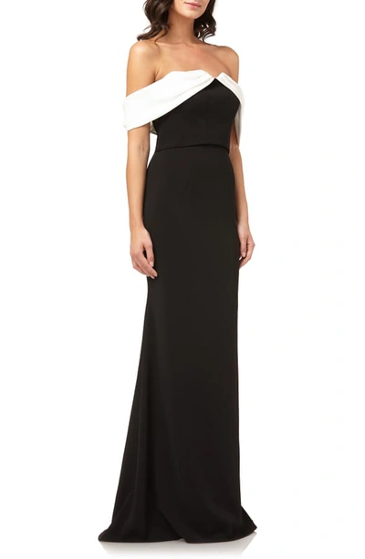 Shop Carmen Marc Valvo Infusion Strapless Mermaid Gown In Black/ Ivory