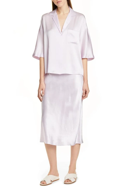 Shop Vince Short Sleeve Silk Pajama Shirt In Pale Iris